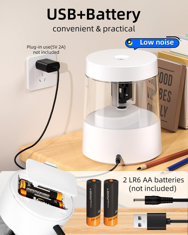 Zmol Electric Pencil Sharpener - Battery/USB Powered, 3 Sharpening Modes, for No.2 & Colored Pencils, White - Image 3